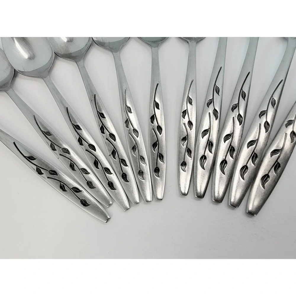 Vintage National Stainless HAITI NASCO Flatware Japan Leaves 11 Pieces